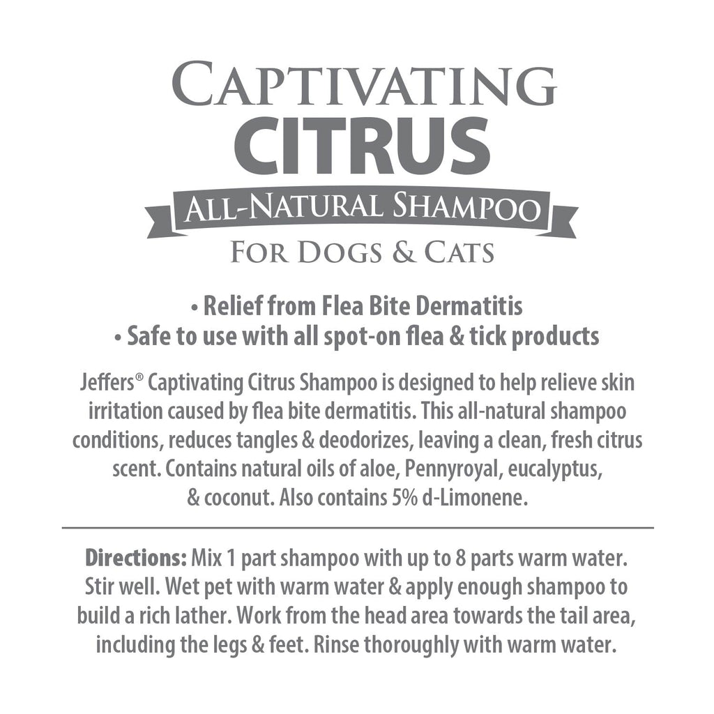 Jeffers Pet Captivating Citrus All-Natural Flea Bite Relief Shampoo for Dogs and Cats