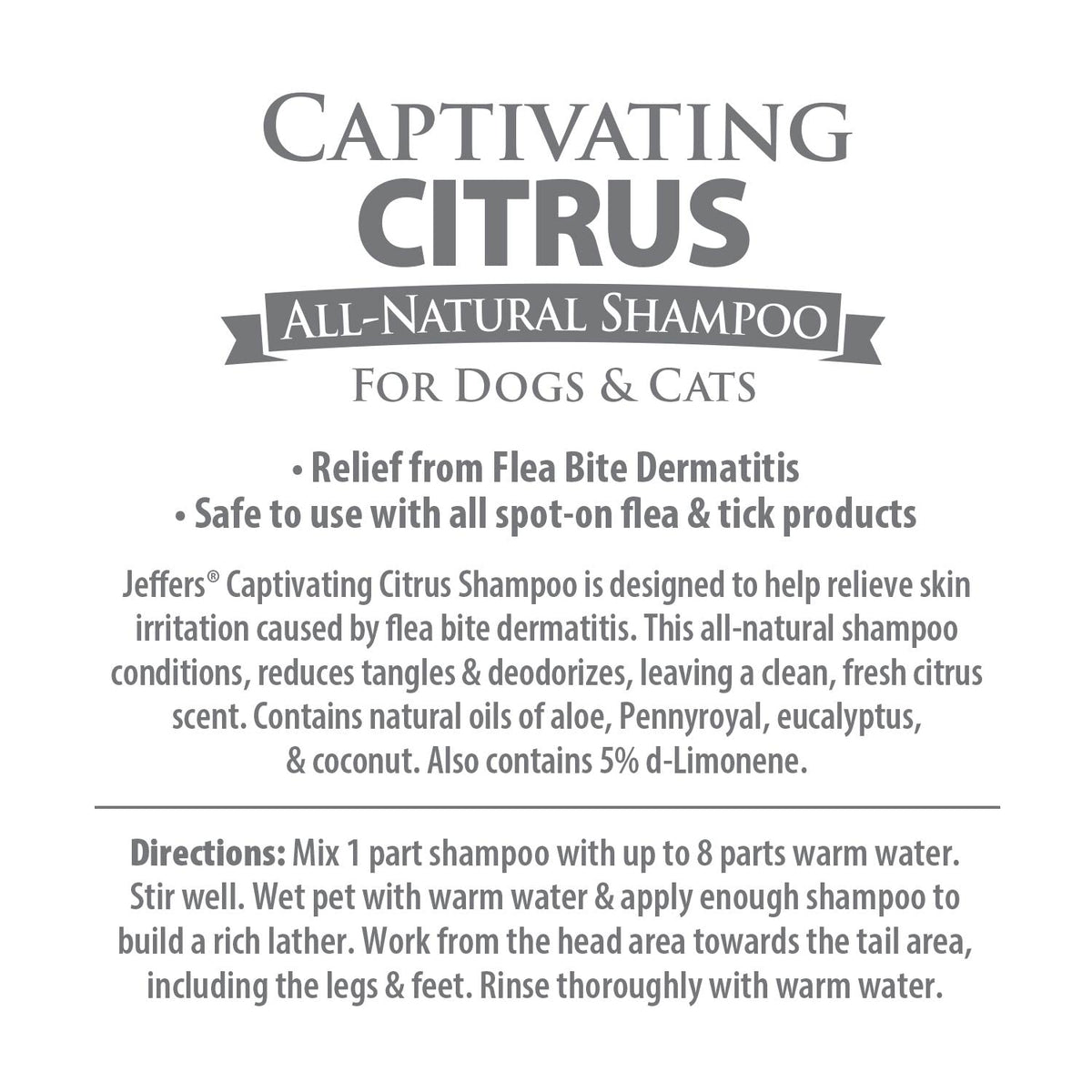 Jeffers Pet Captivating Citrus All-Natural Flea Bite Relief Shampoo for Dogs and Cats